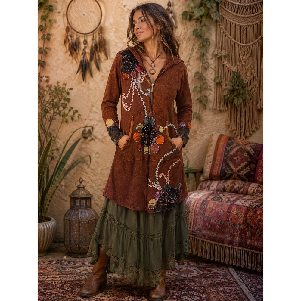 Rising International Jacket Women S Brown Patchwork Embroidered Boho Hippie